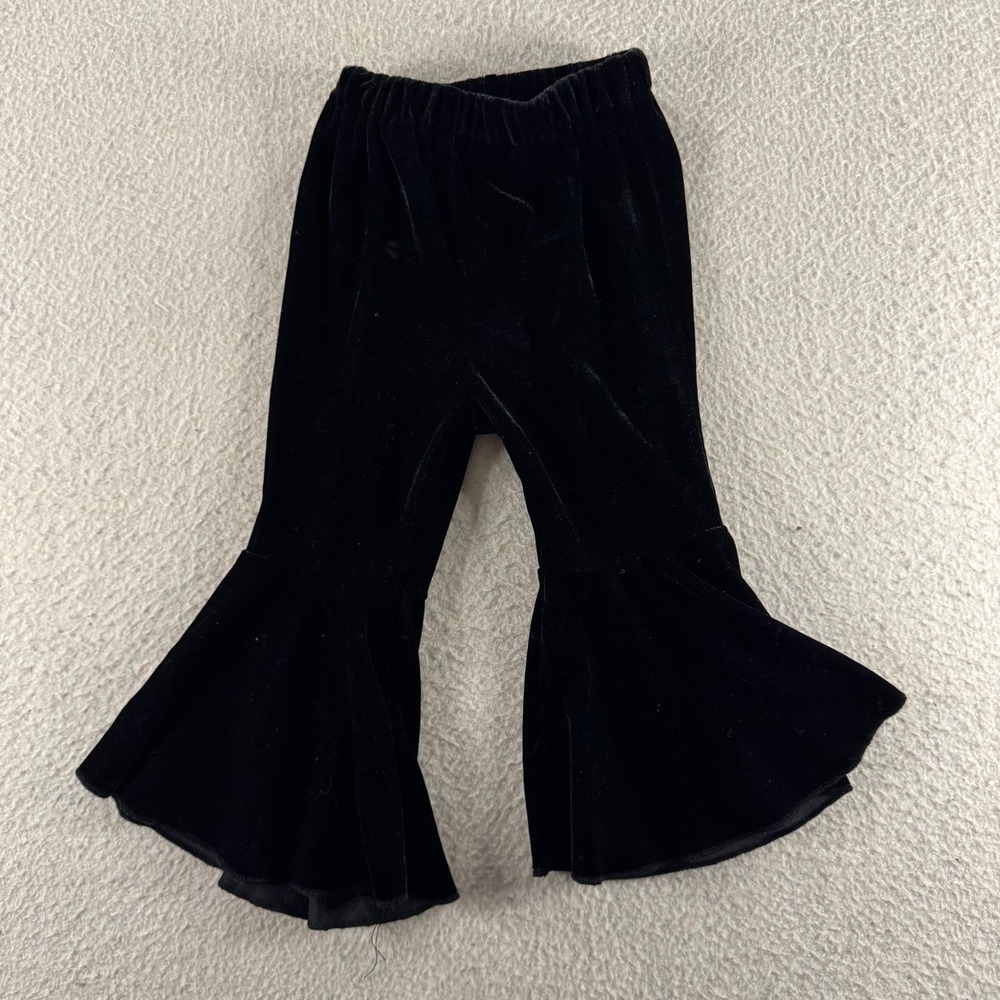 Unbranded Velvet Bell Bottom Pants Kids 18-24mo Black Flare Leg Soft Stretchy